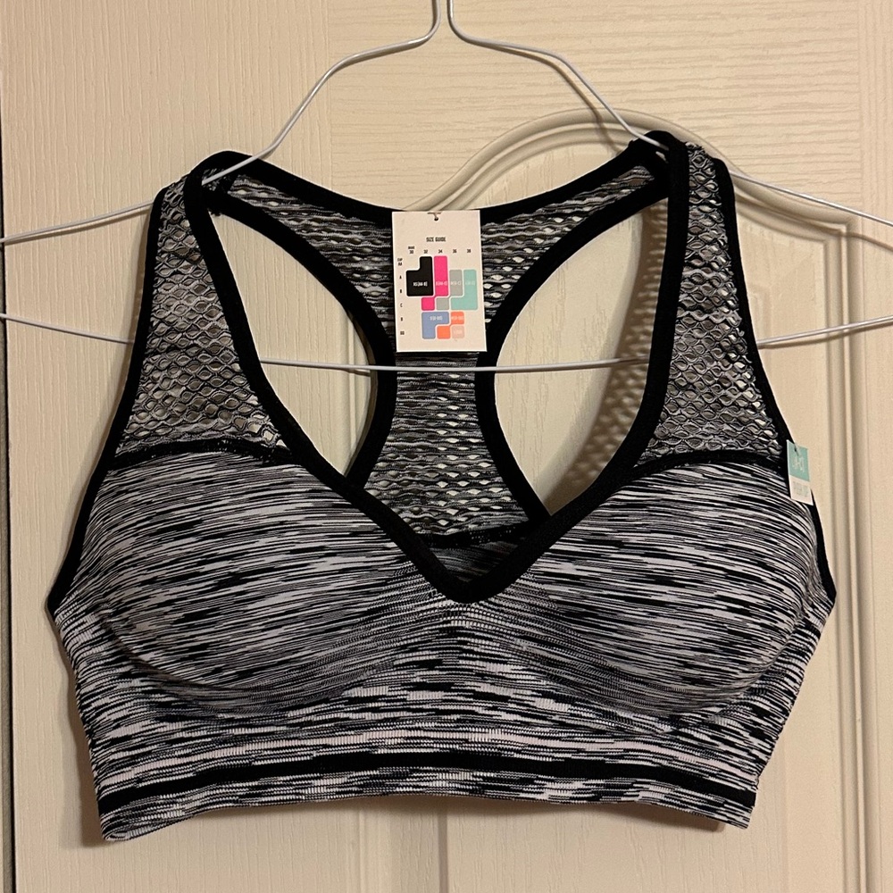 NWT - Victoria Secret PINK - Large Push Up Sports Bra - black and white